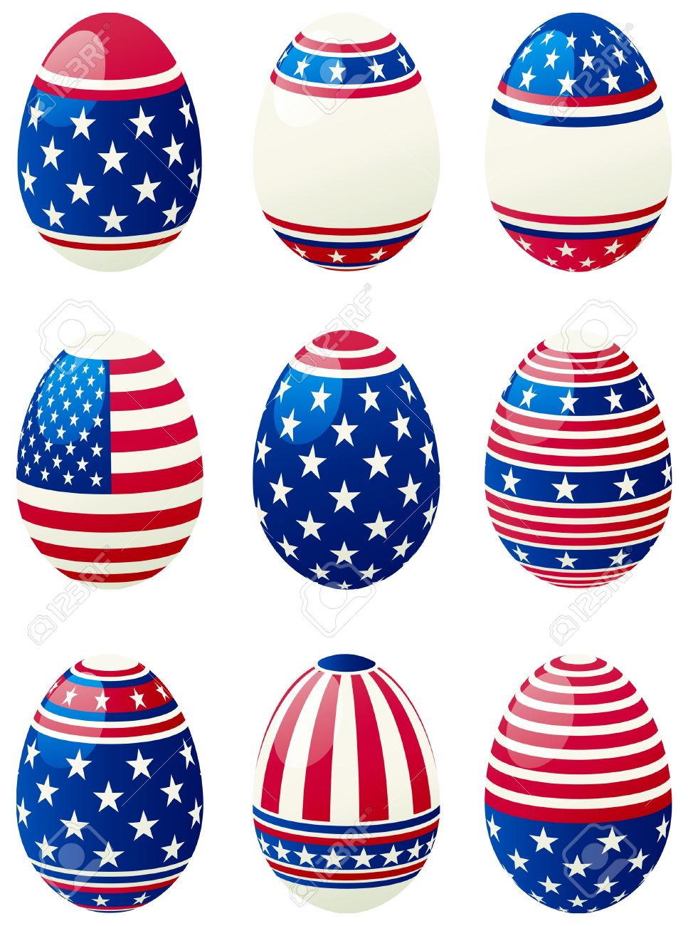 Set of easter eggs with stars and stripes at style of USA flag. Set of easter eggs with stars and stripes at style of USA flag.