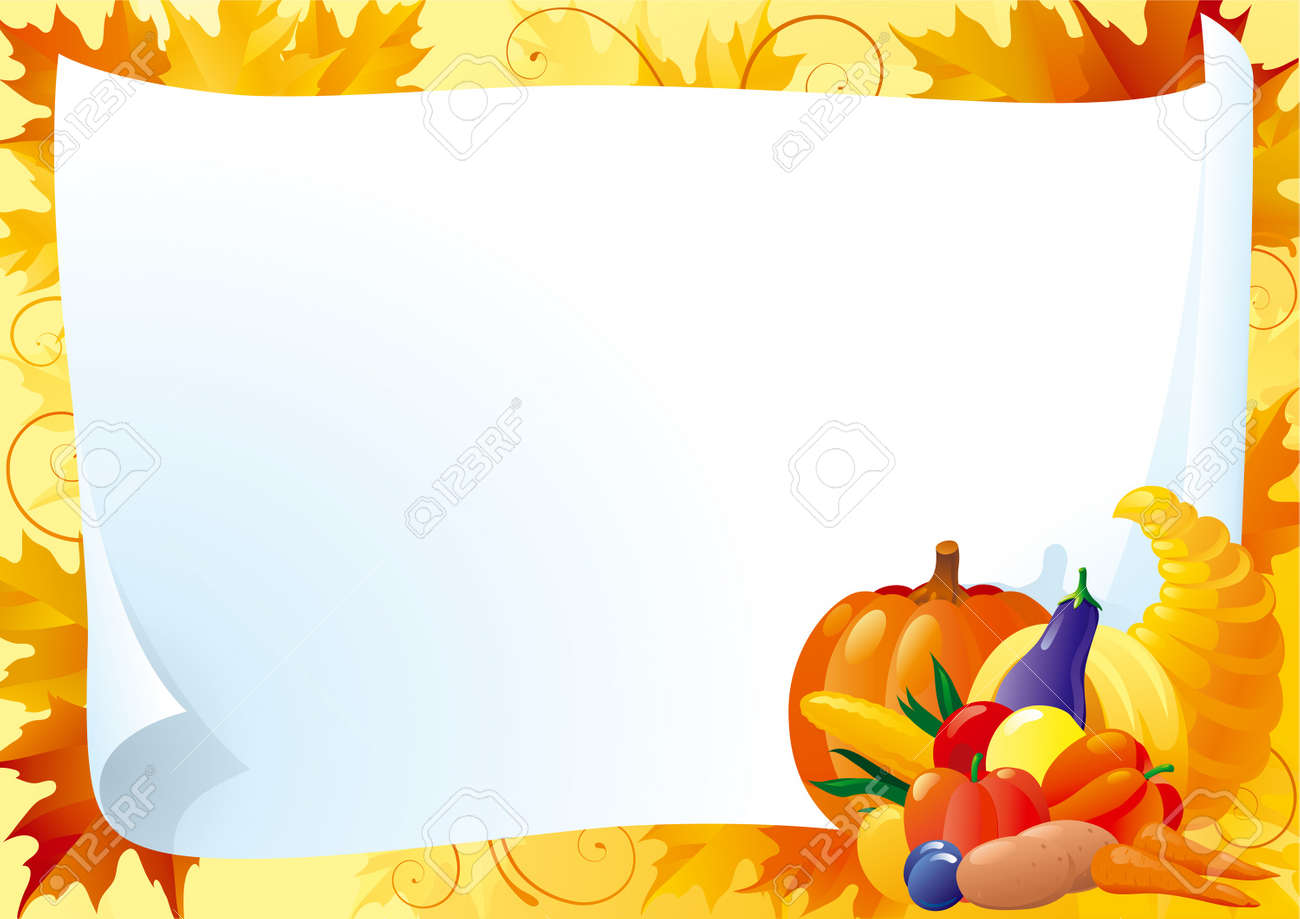 Horizontal Card For Thanksgiving Empty Blank With Cornucopia And Many Vegetables On Ornate Background With Horizontal Card For Thanksgiving Empty Blank With Cornucopia And Many Vegetables On Ornate Background With