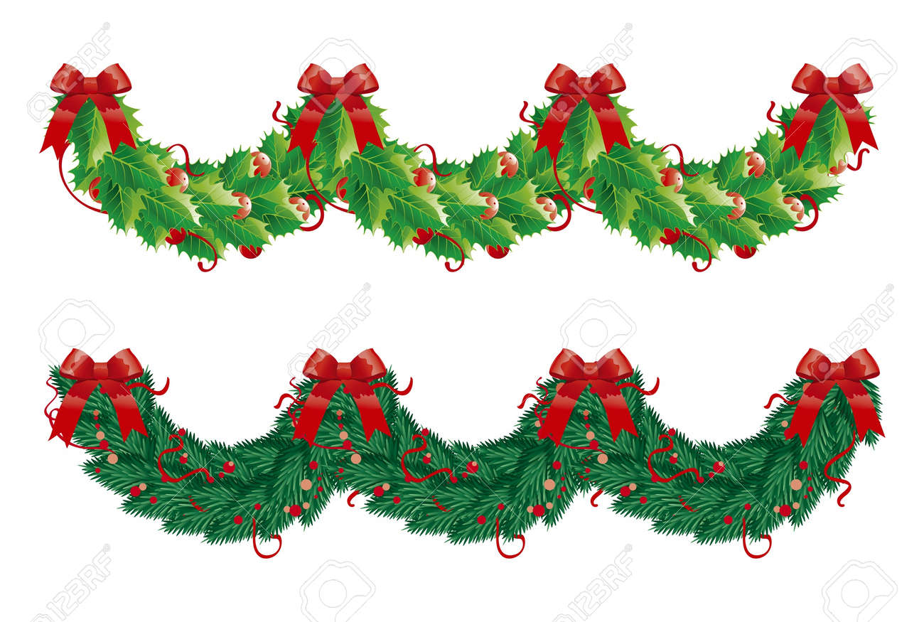 two christmas garlands semicircle holly and fir garlands for christmas decoration in form - Guirnaldas De Navidad two christmas garlands semicircle holly and fir garlands for christmas decoration in form - Guirnaldas De Navidad