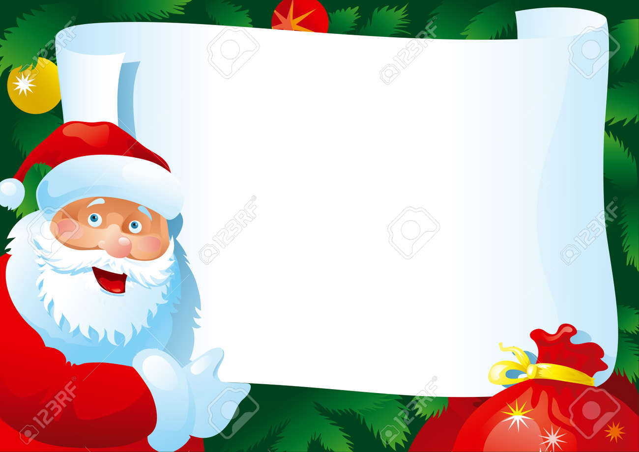 Christmas Letter Vector Card With Santa Claus And Paper For Christmas Letter Vector Card With Santa Claus And Paper For
