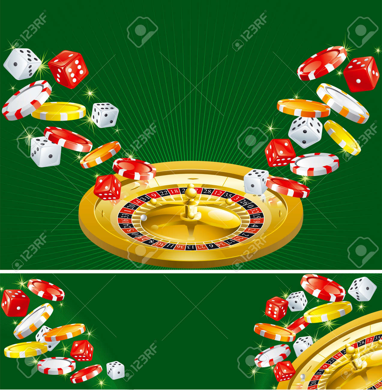 2 つのカジノの背景 壁紙やカジノ サイコロ チップ 緑色の背景でルーレットのバナー のイラスト素材 ベクタ Image 2 つのカジノの背景 壁紙やカジノ サイコロ チップ 緑色の背景でルーレットのバナー のイラスト素材 ベクタ Image