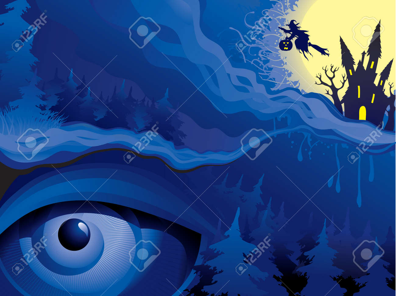 ハロウィーンの夜 恐怖の目で幻想的なハロウィーンの風景のベクトルの背景のイラスト素材 ベクタ Image ハロウィーンの夜 恐怖の目で幻想的なハロウィーンの風景のベクトルの背景のイラスト素材 ベクタ Image