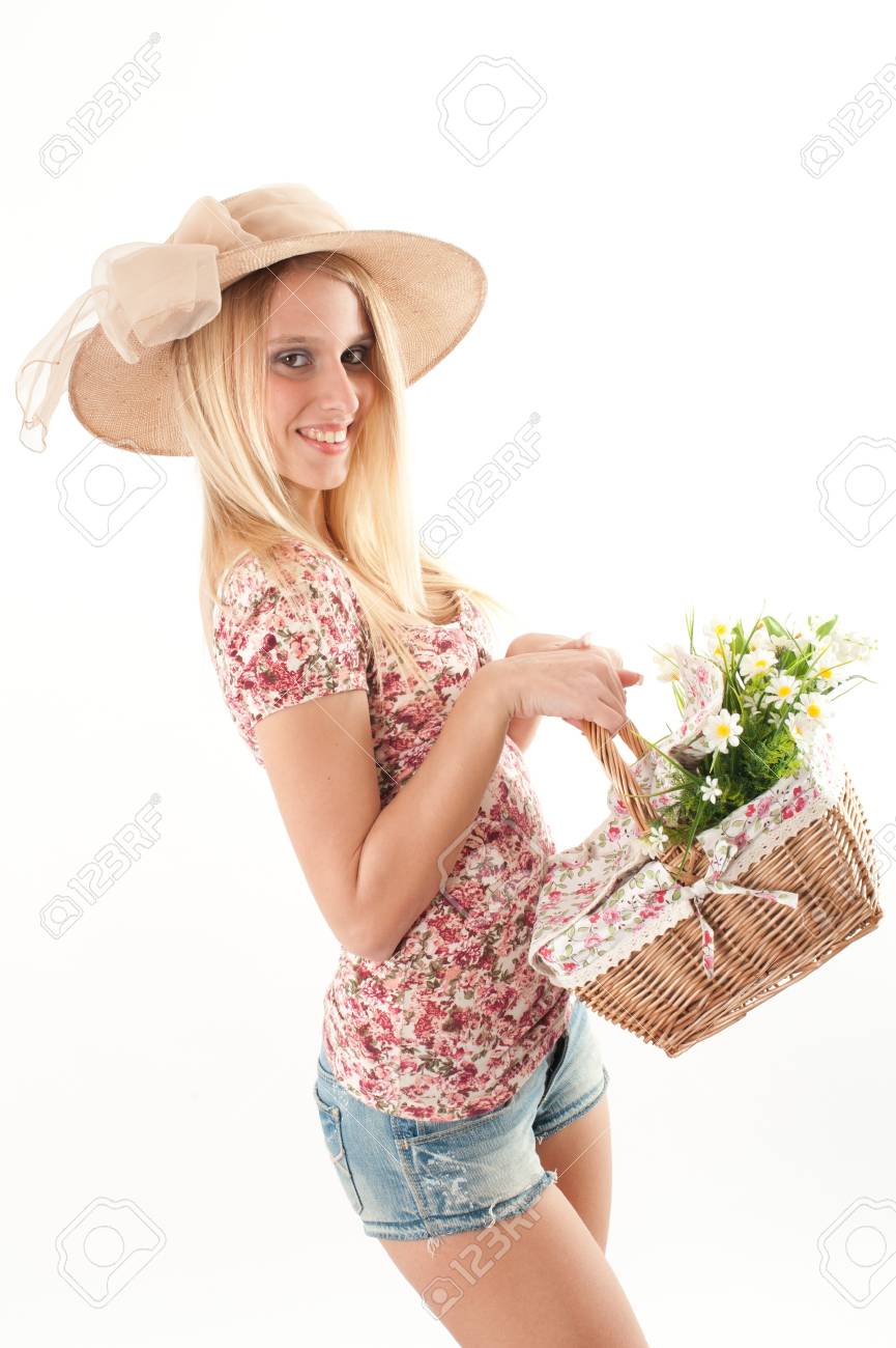 girl with basket of flowers