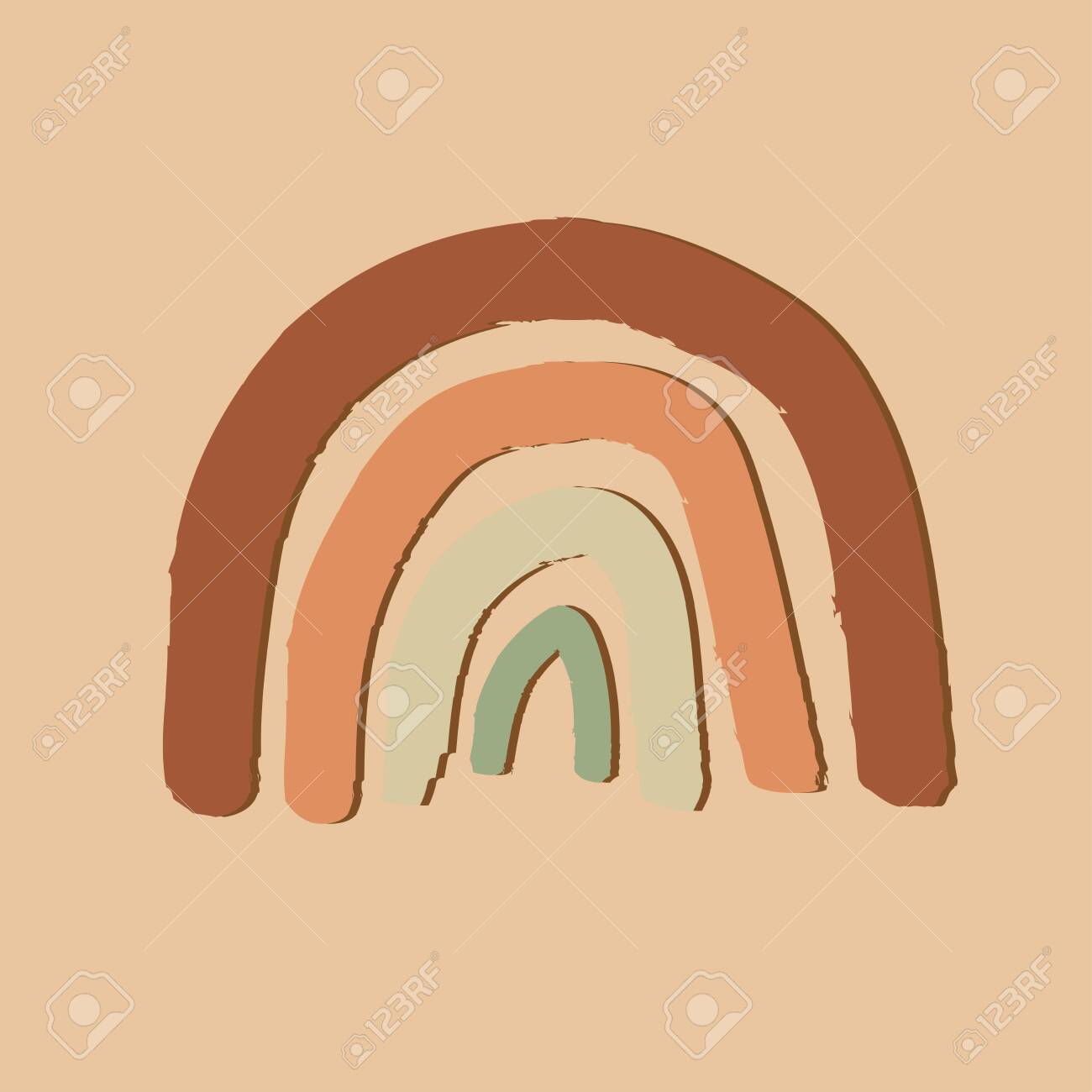 Modern Rainbow Shape In Pastel Brown Orange Green Colors Modern Hand Drawn Vector Illustration Contemporary Rainbow In Terracotta Palette For Nursery Or Wrapping Paper Royalty Free Cliparts Vectors And Stock Illustration Image