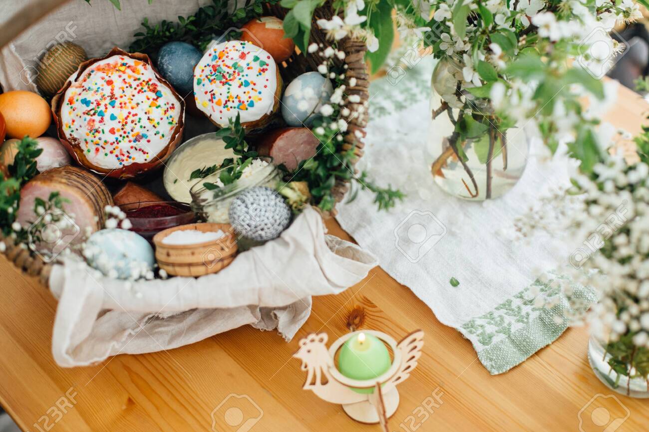 Traditional Easter Basket For Blessings In Church Easter Modern Stock Photo Picture And Royalty Free Image Image 141503939