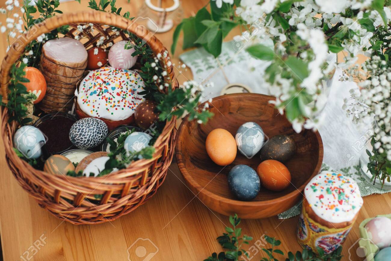 Traditional Easter Basket Easter Modern Eggs Easter Bread Stock Photo Picture And Royalty Free Image Image 141330936