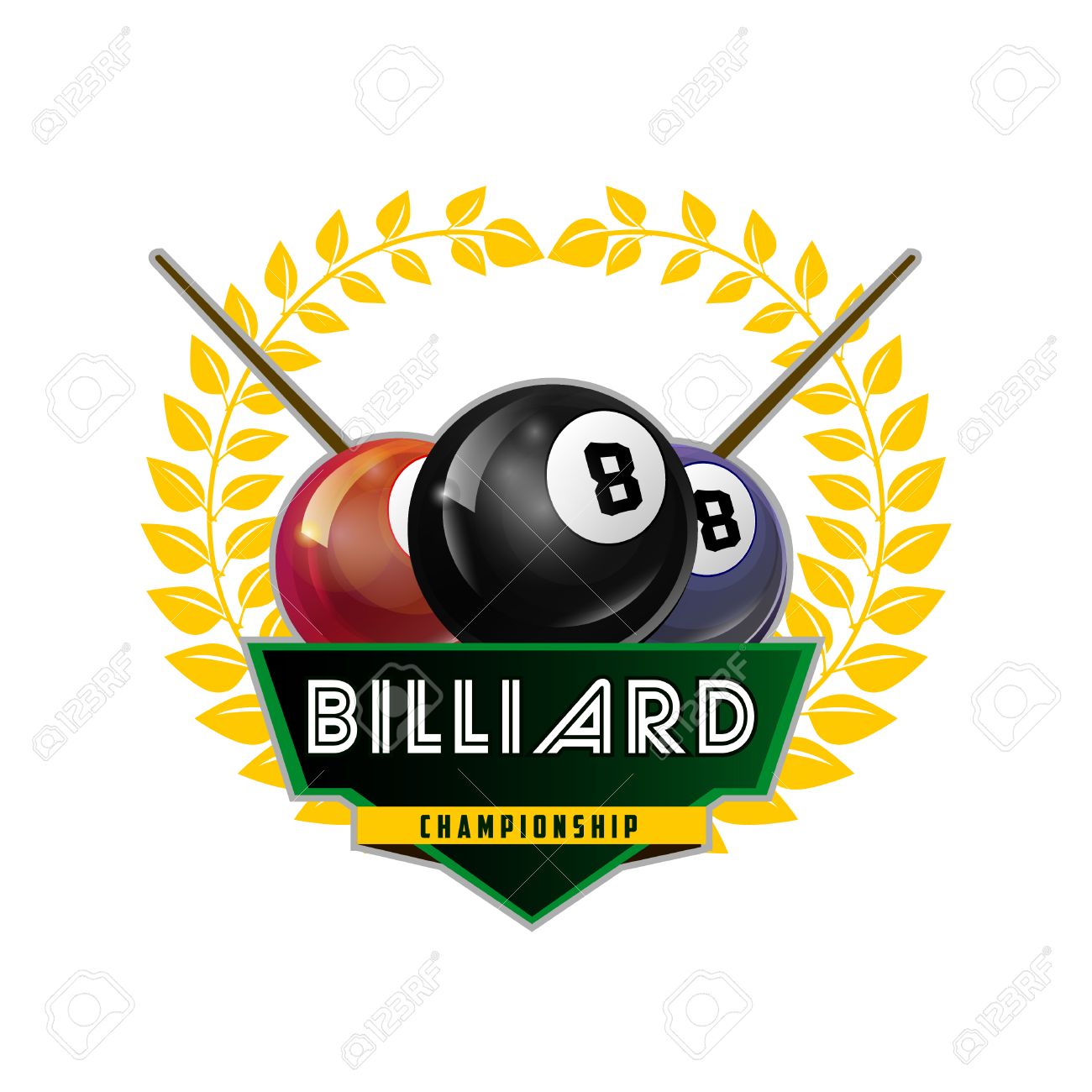 Vector Design Billiards, Pool And Snooker Sport Icon. Poolroom Emblems  Design With Balls, Laurel Wreath. Vector Illustration. Isolated On White.  Royalty Free SVG, Cliparts, Vectors, and Stock Illustration. Image 58662615., image size:1300x1300
