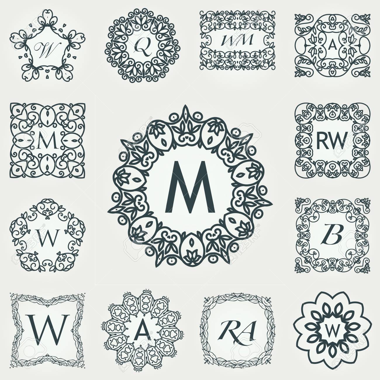 big set of luxury monogram template flourishes calligraphic