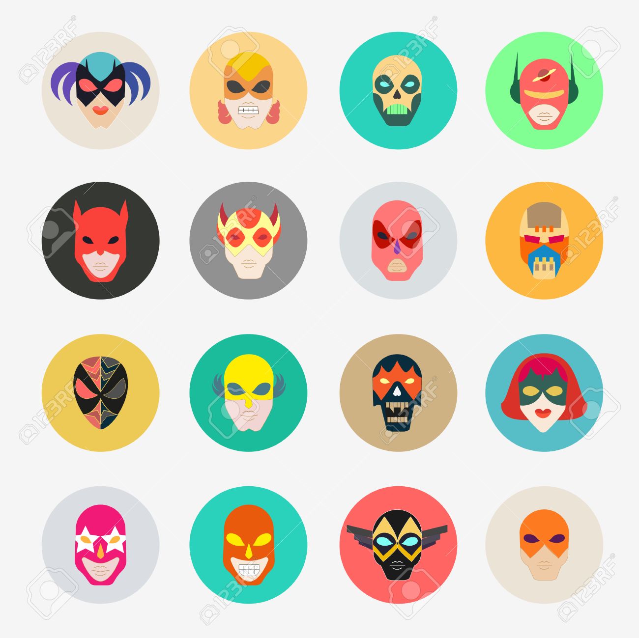 顔文字のスーパー ヒーローのマスクです スーパー ヒーロー フラット アイコン 強力な英雄的な救世主の象徴 白で隔離のベクトル図のイラスト素材 ベクタ Image