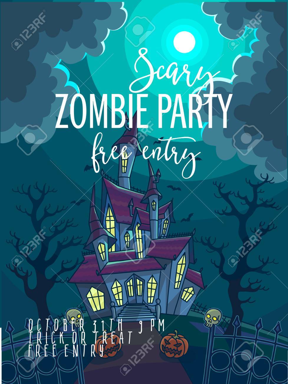 ハロウィーン パーティーのポスター 怖い家 月とカボチャのハロウィーン ベクトル イラスト 暗い夜にお化け屋敷と背景 恐怖と不気味な風景 のイラスト素材 ベクタ Image ハロウィーン パーティーのポスター 怖い家 月とカボチャのハロウィーン ベクトル イラスト 暗い夜にお化け屋敷と背景 恐怖と不気味な風景 のイラスト素材 ベクタ Image