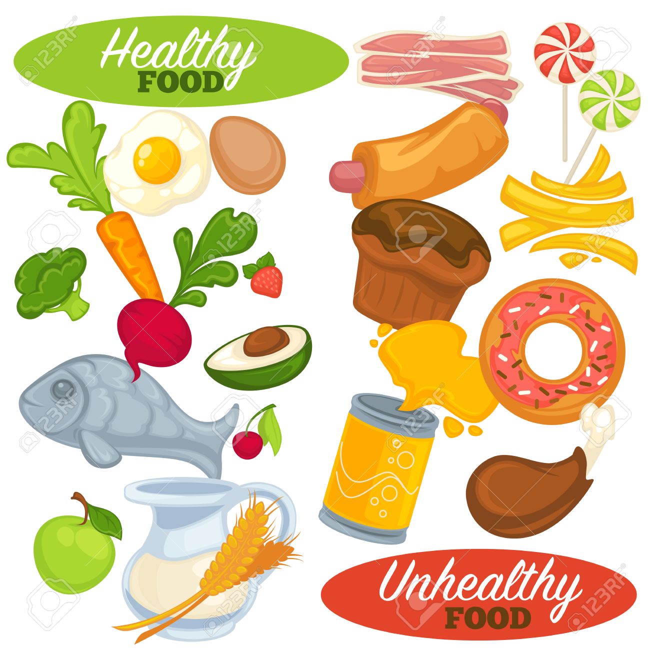 la comida saludable y chatarra