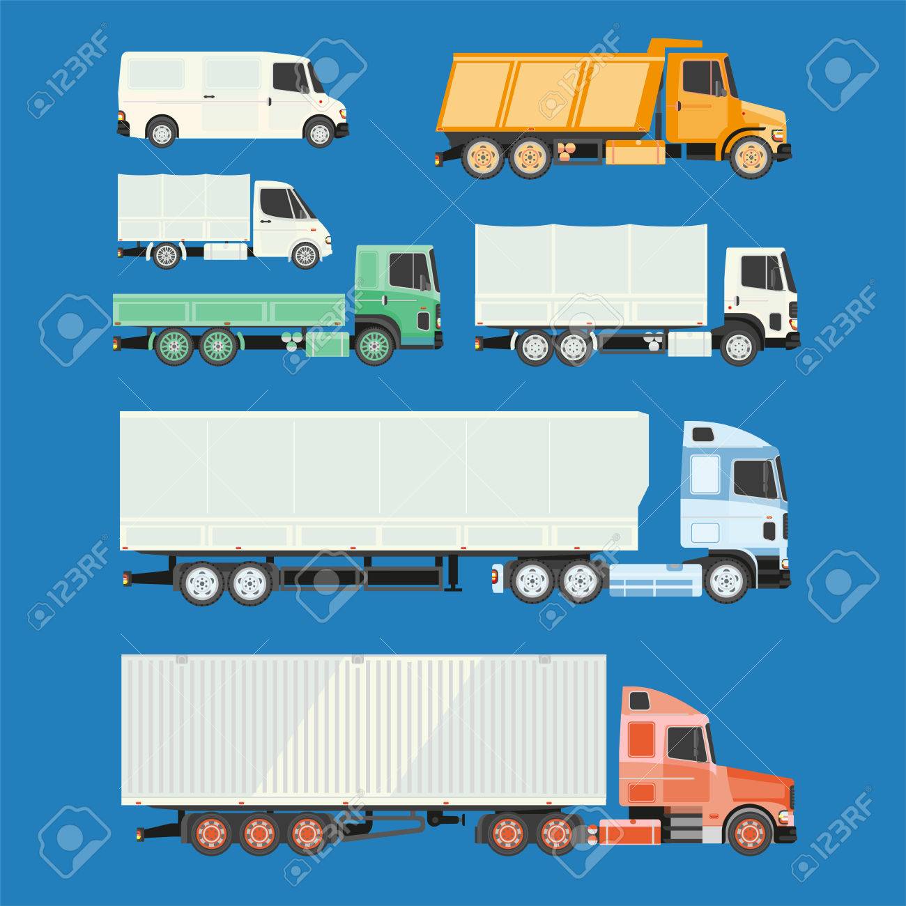 トラックやトレーラー 配送物流と配送貨物トラックと半トラック インフォ グラフィックや白い背景のデザイン のイラスト素材 ベクタ Image