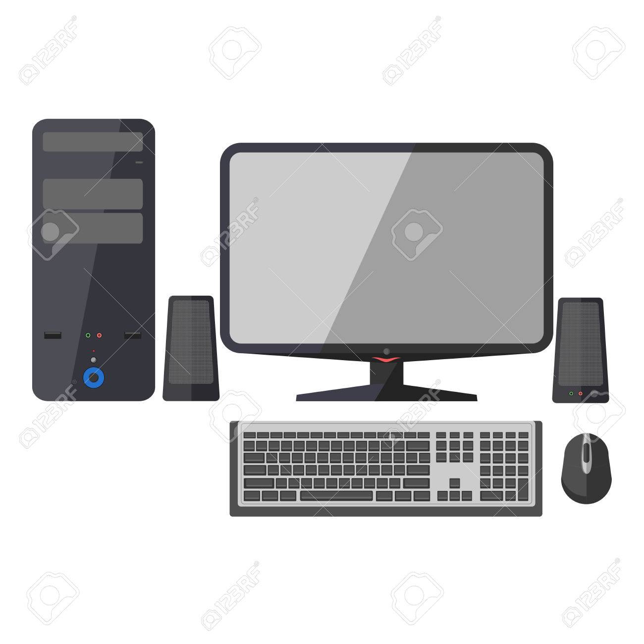 L'ordinateur De Bureau Moderne Noir Avec Moniteur, Clavier Ensemble De PC D'ordinateur De Bureau, Moniteur, Clavier Et