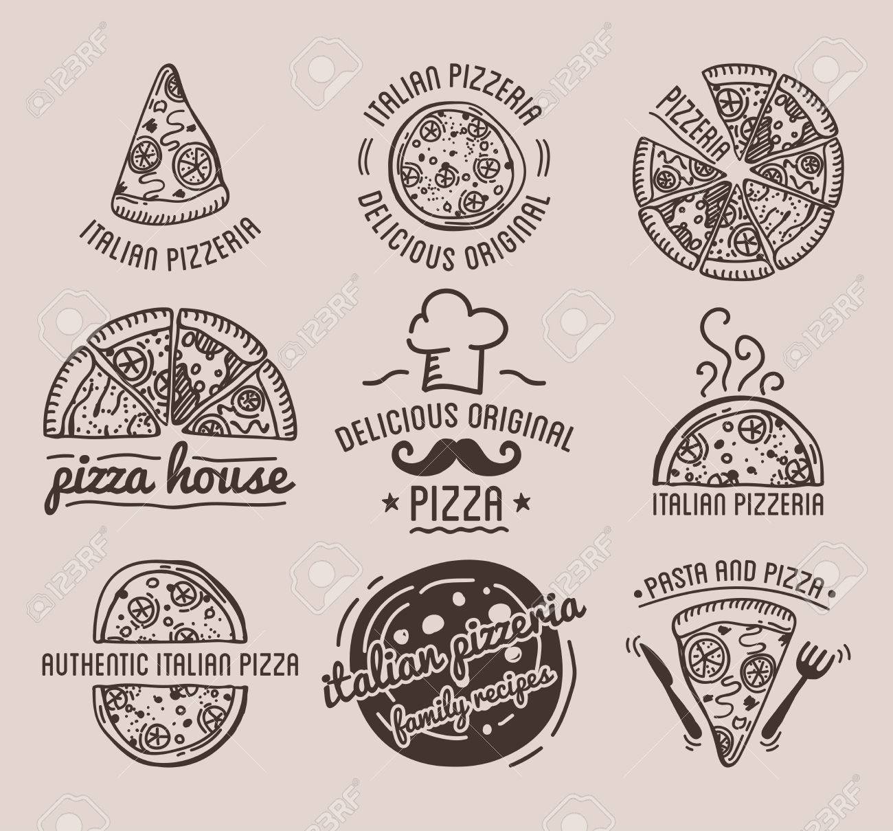 pizza label design typographic set pizza festival or pizzafest italian pizza logos