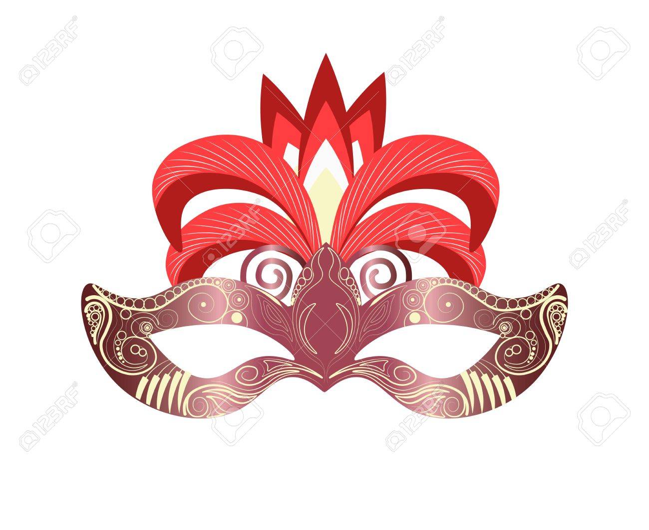 ベネチア仮面舞踏会やマルディグラ祭やパーティーのためのカーニバルのマスク 手製の羽飾り 華やかなレースとビーズ スパンコール ベクトル分離仮面アイコンの イラスト のイラスト素材 ベクタ Image