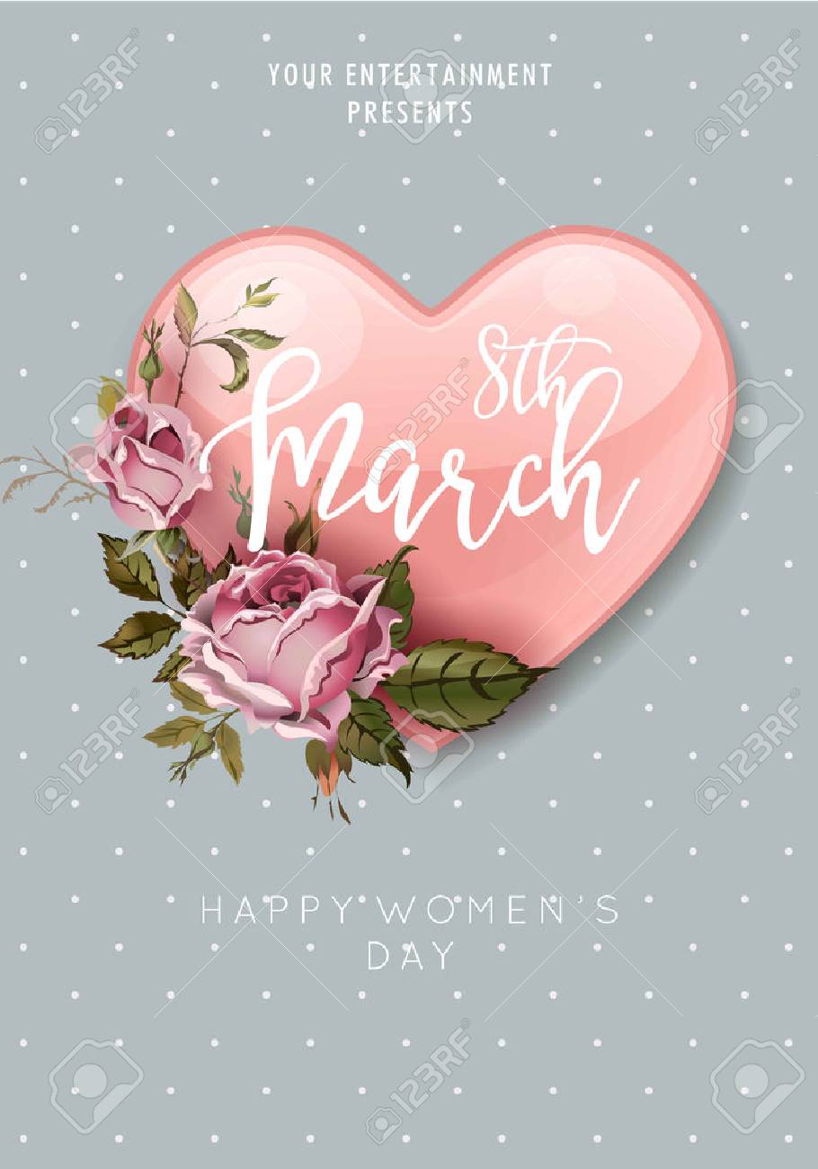 8 March Women Day heart and flower bouquet greeting poster - 72312441 8 March Women Day heart and flower bouquet greeting poster - 72312441