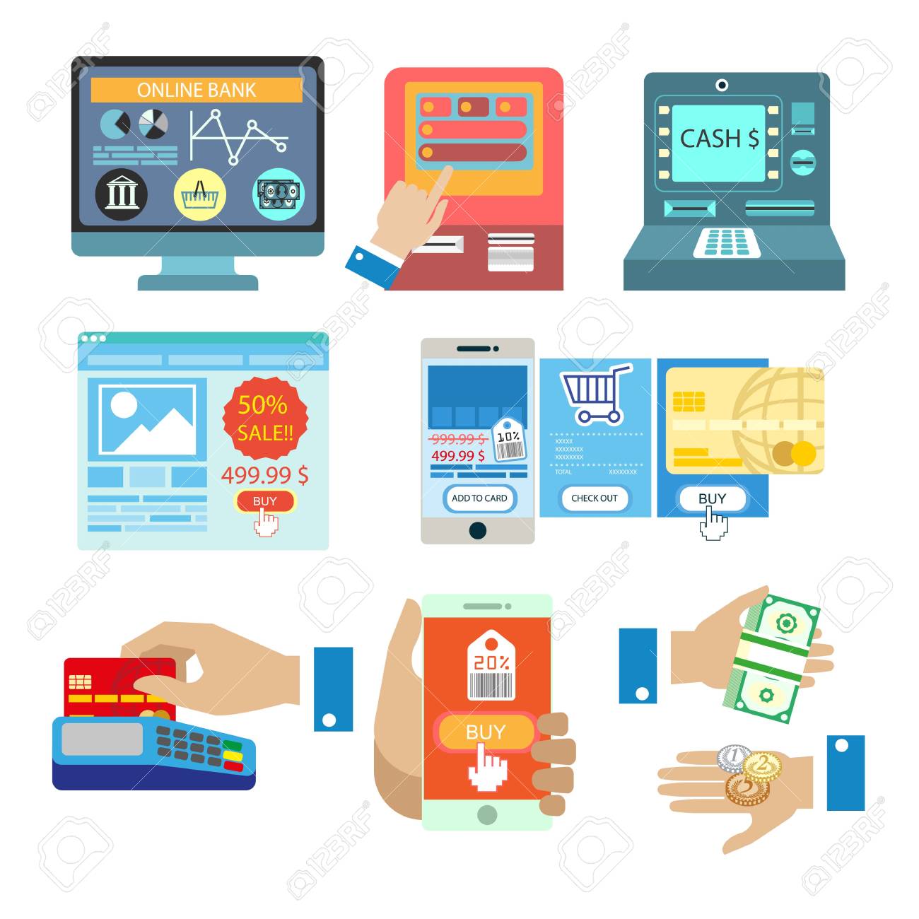 オンライン ショッピング銀行現金支払いや Atm の撤退ベクトル アイコンのイラスト素材 ベクタ Image オンライン ショッピング銀行現金支払いや Atm の撤退ベクトル アイコンのイラスト素材 ベクタ Image