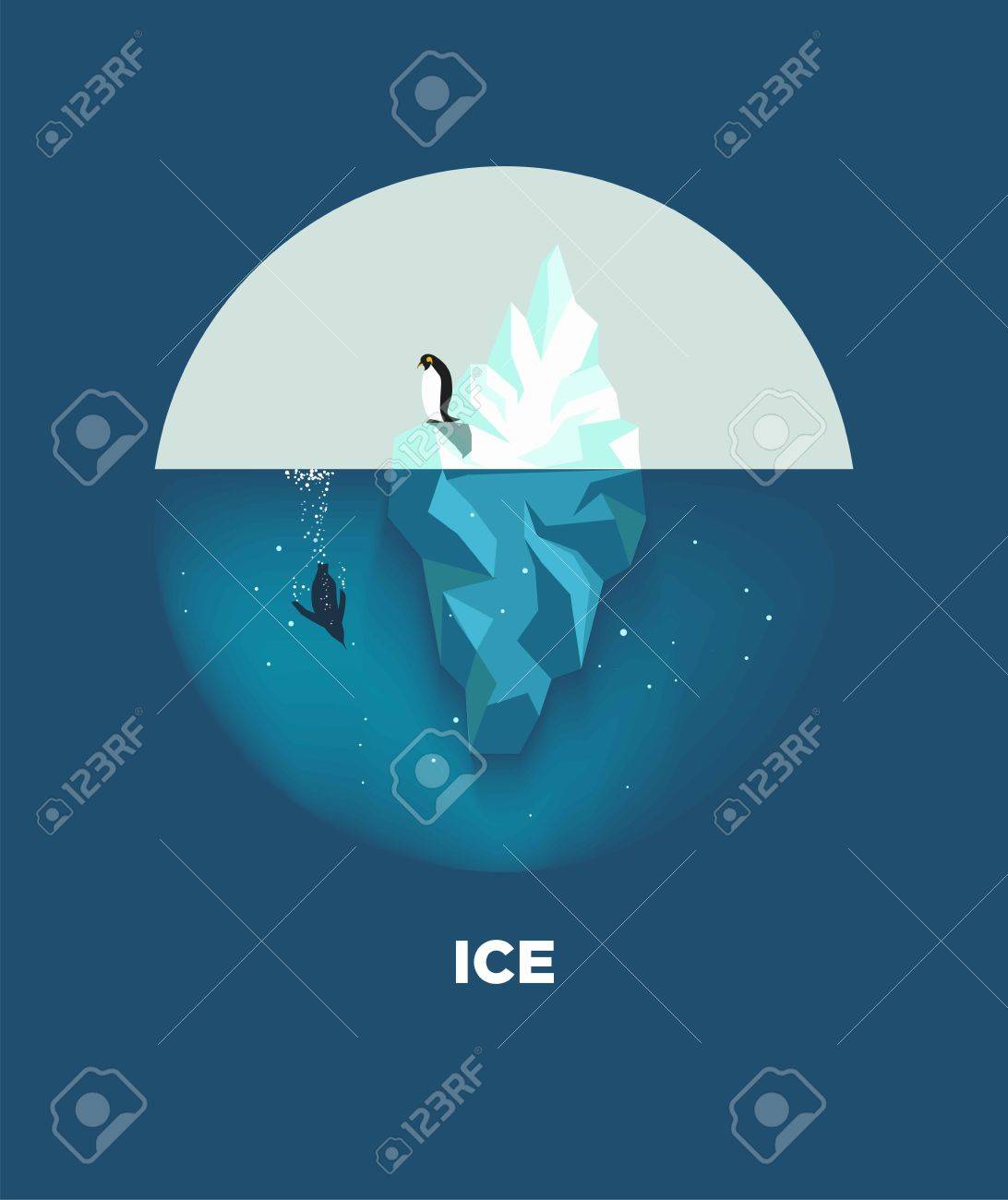 Iceberg with penguins round logotype on blue background - 75738505 Iceberg with penguins round logotype on blue background - 75738505