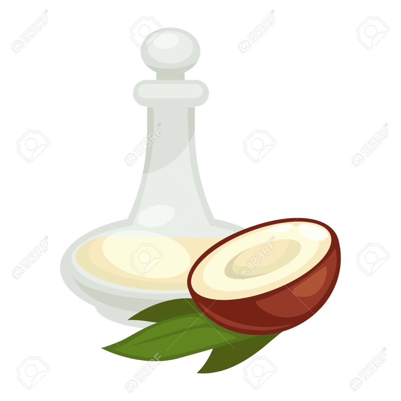 瓶の中のココナッツ オイル 分離された平面のベクトルのアイコン のイラスト素材 ベクタ Image