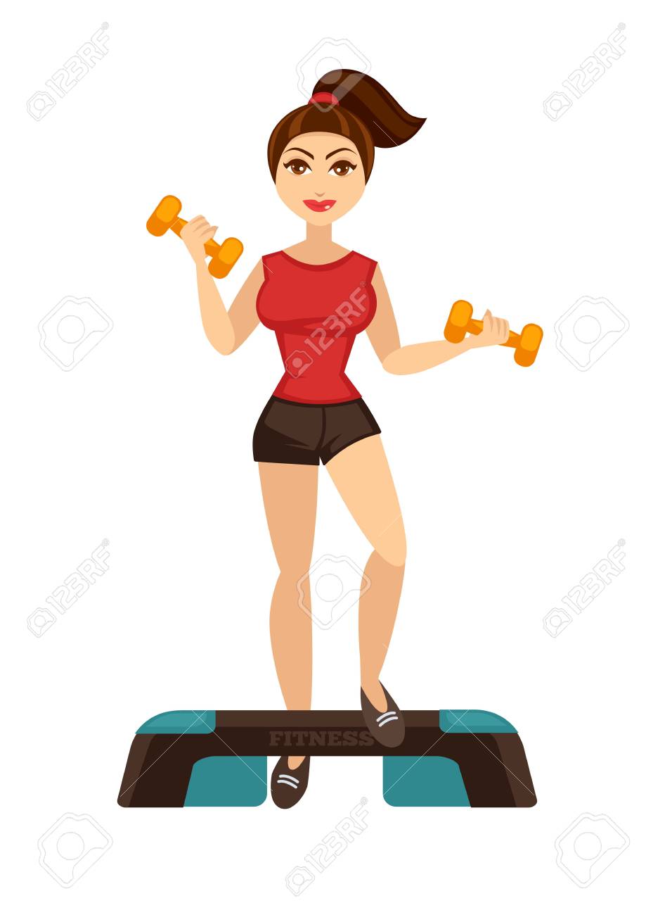 Cheerful Woman Doing Fitness Royalty Free SVG, Klipartlar, Vektör Çizimler  ve Stok Çizim. Image 76771902