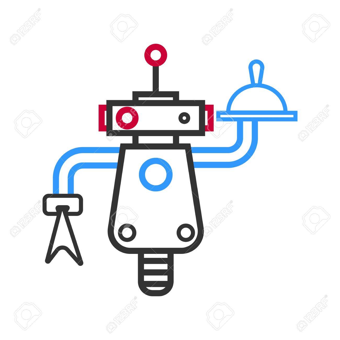 トレイとナプキンで食事と一緒にロボット ウェイターを概説 のイラスト素材 ベクタ Image