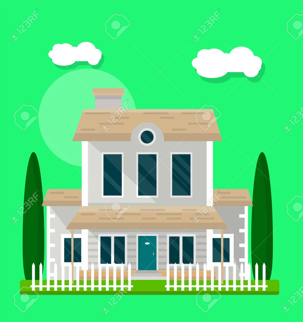 緑の背景の小さな庭とする住宅のベクター イラストです のイラスト素材 ベクタ Image 緑の背景の小さな庭とする住宅のベクター イラストです のイラスト素材 ベクタ Image
