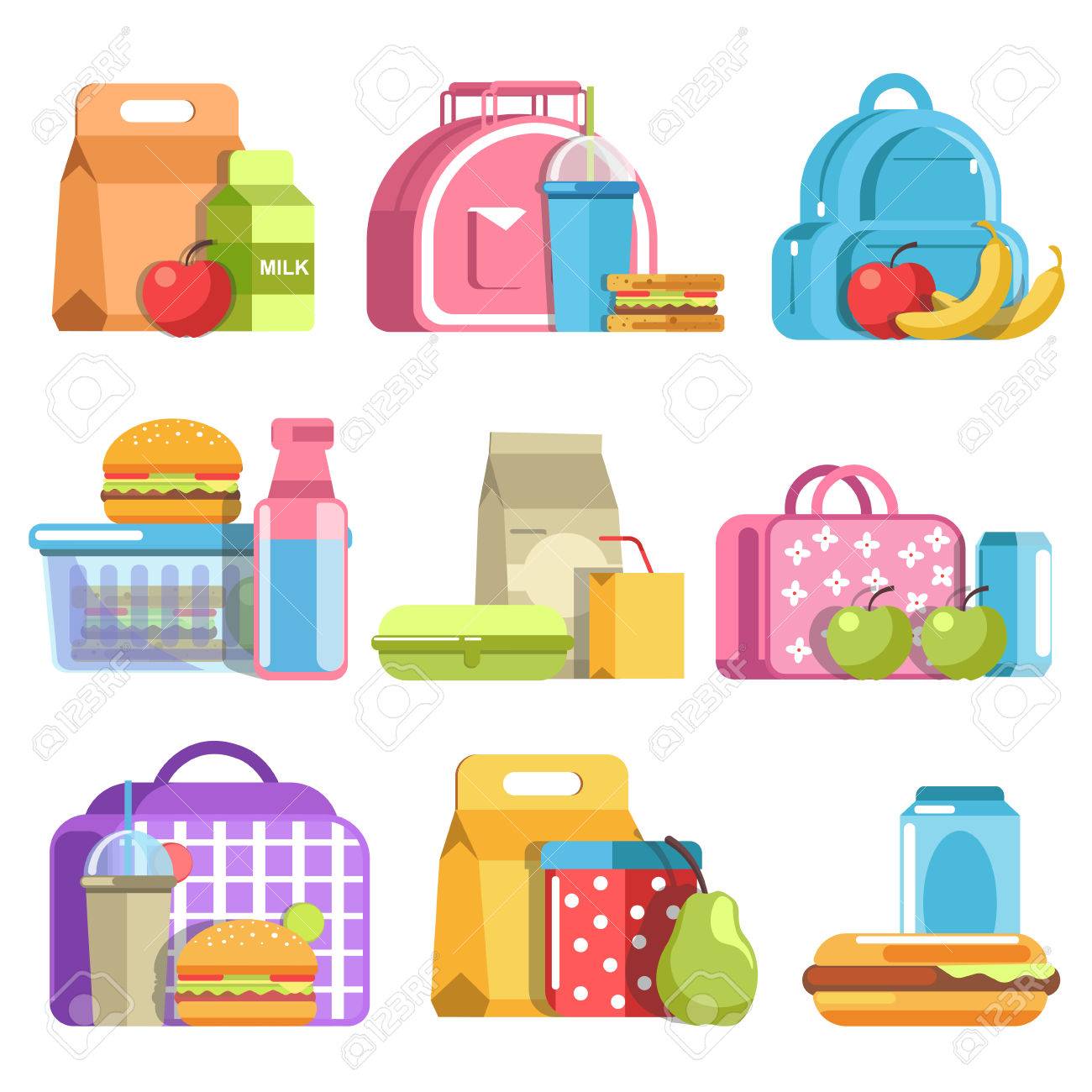 School lunch and meal boxes, containers and bottles, vector flat isolated icons - 79644451 School lunch and meal boxes, containers and bottles, vector flat isolated icons - 79644451