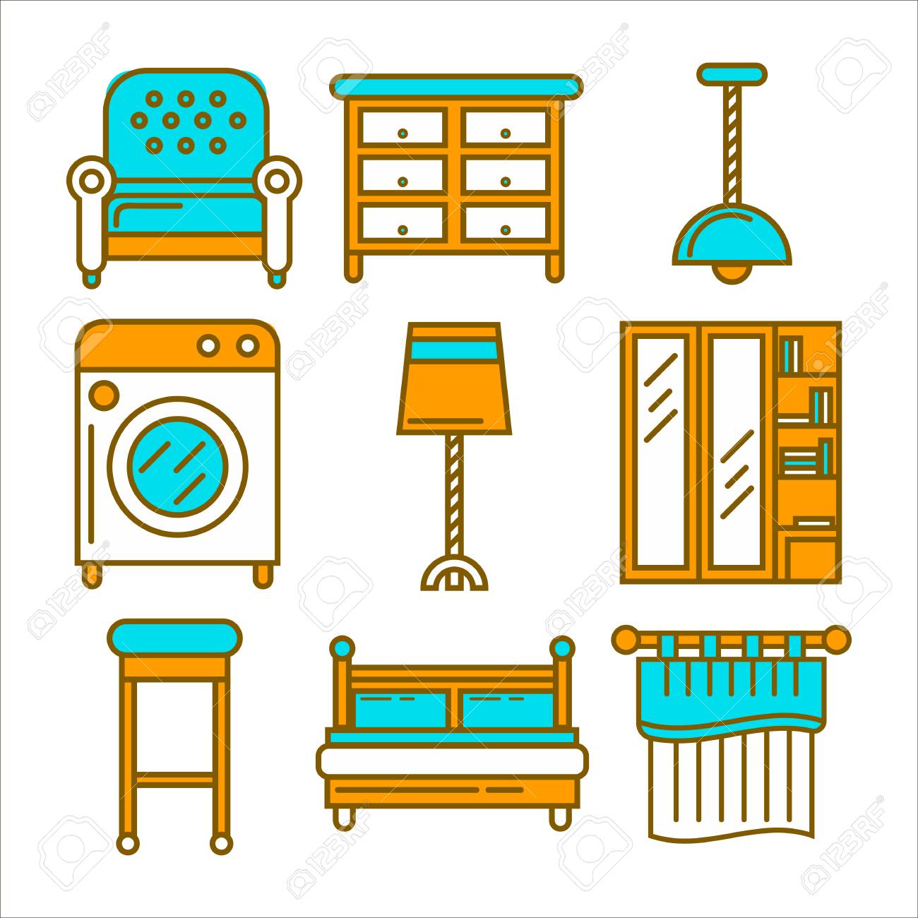 Colorful Cartoon Furniture Isolated Flat Illustrations Big Set Royalty Free Cliparts Vectors And Stock Illustration Image