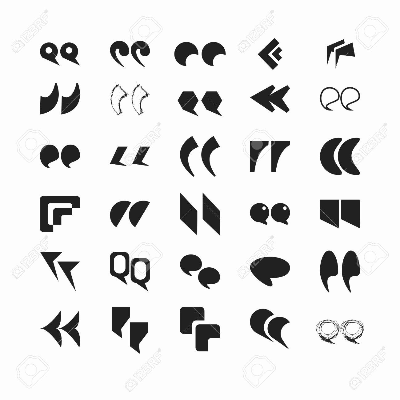 quotation marks in various fonts black and white isolated flat quotes and commas