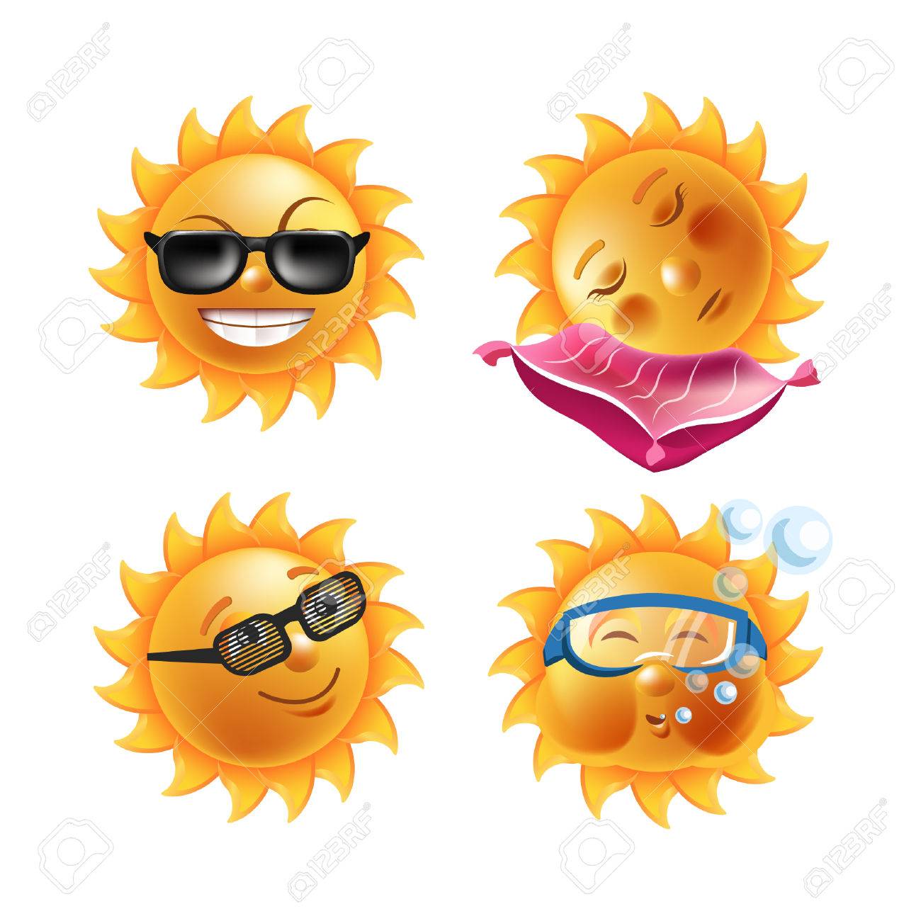 Sun Smiles Cartoon Emoticons And Summer Emoji Faces Vector Icons - 1300x1300 - jpeg Vacation Emoticons