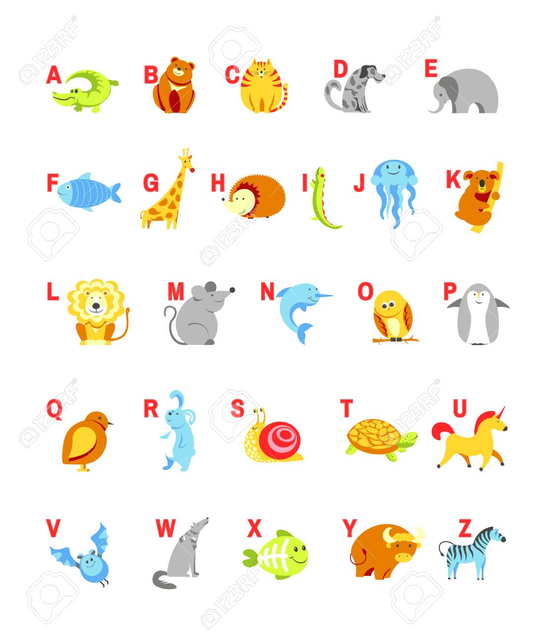 Dessin Avec Des Lettres De L alphabet Animaux De Dessin Animé De L'alphabet Avec Des Lettres Et Des Animaux De Compagnie Pour L'étude Abc Enfant. Icônes Isolées De Vecteur Mis En Conception De Forme Animale Zoo Alphabétique De A