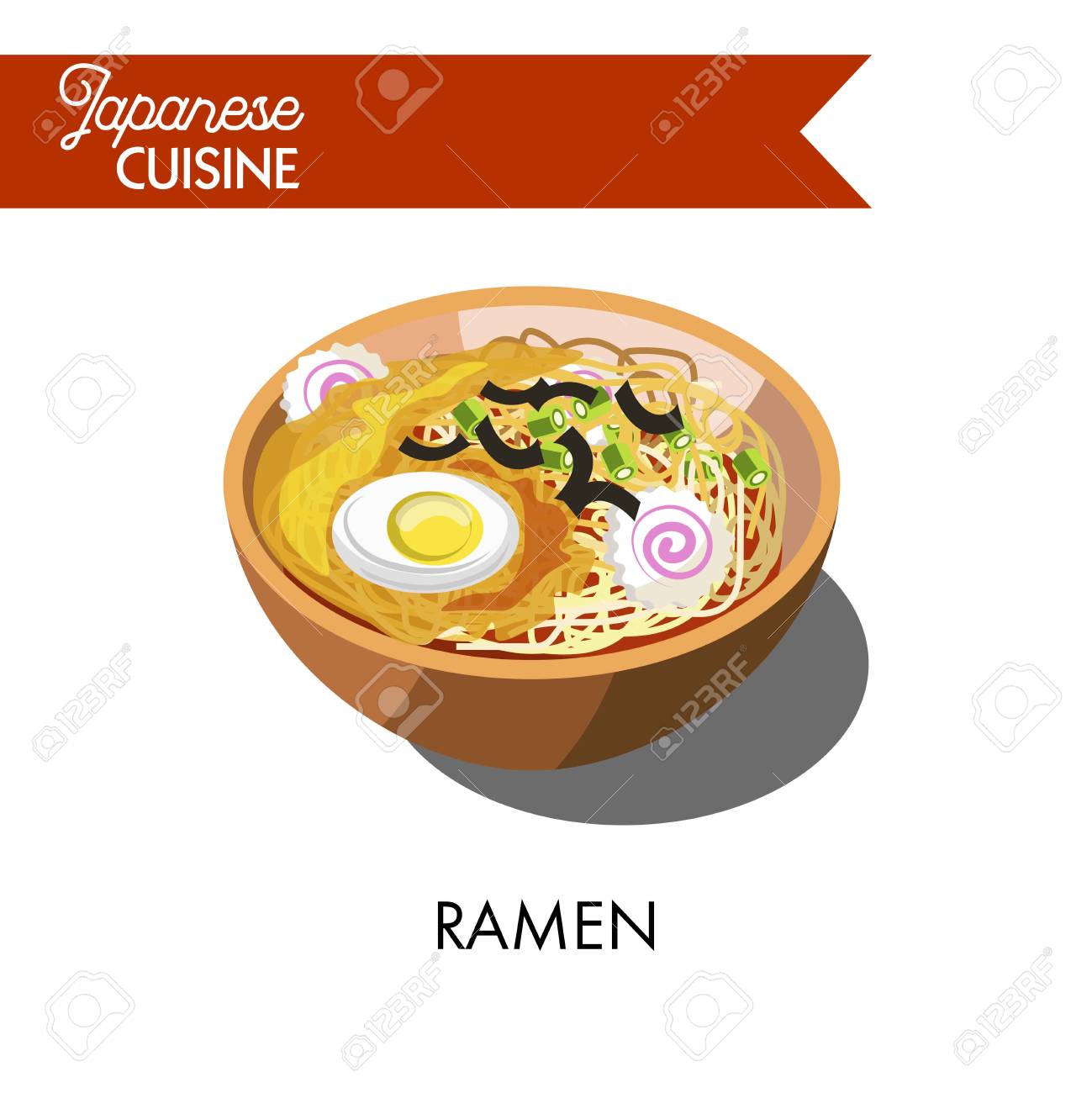 ラーメン麺日本料理伝統的なスープ料理ベクトル フラット アイコン の写真素材 画像素材 Image