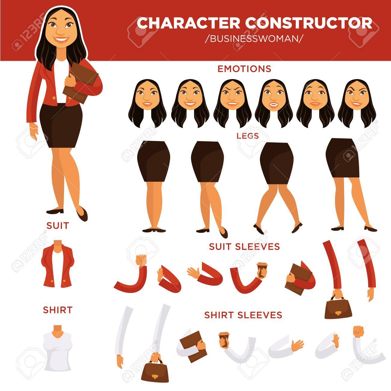 woman character constructor businesswoman face clothes templates