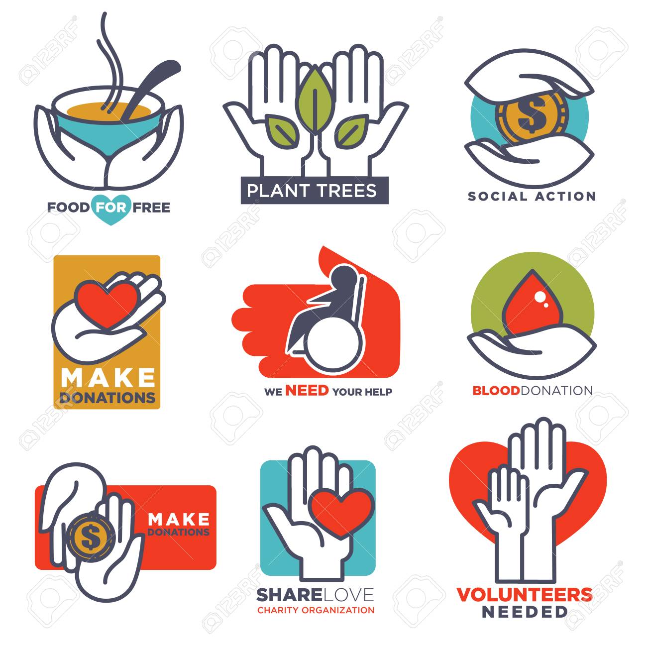 hand icons vector flat hands templates for social food charity