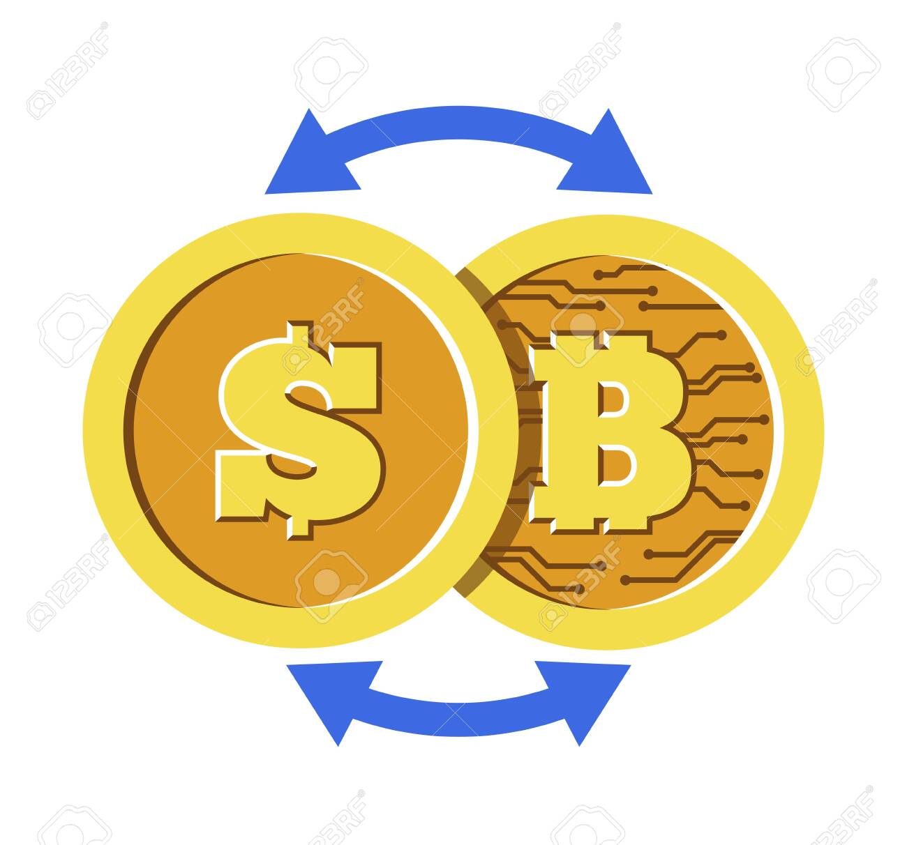 Moneda De Bitcoin Y Dólar Con Concepto De Tipo De Cambio De Criptomoneda  Ilustraciones svg, vectoriales, clip art vectorizado libre de derechos.  Image 133236574