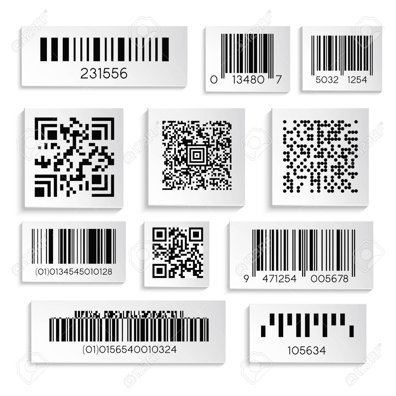 Products Sticker With Cipher Or Serial Number Or Barcodes Isolated Icons  Vector. Supermarket Scan Code, Bars And Qr Coding, Price Tag Element. Black  Labels And Hiden Industrial Information Or Data Royalty Free, image size:1300x1300