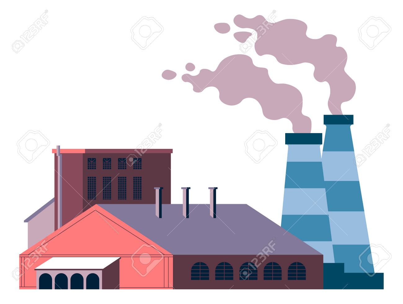 Factory Or Facility, Industrial Pollution Vector Royalty Free SVG,  Cliparts, Vectors, and Stock Illustration. Image 174807297., image size:1300x982