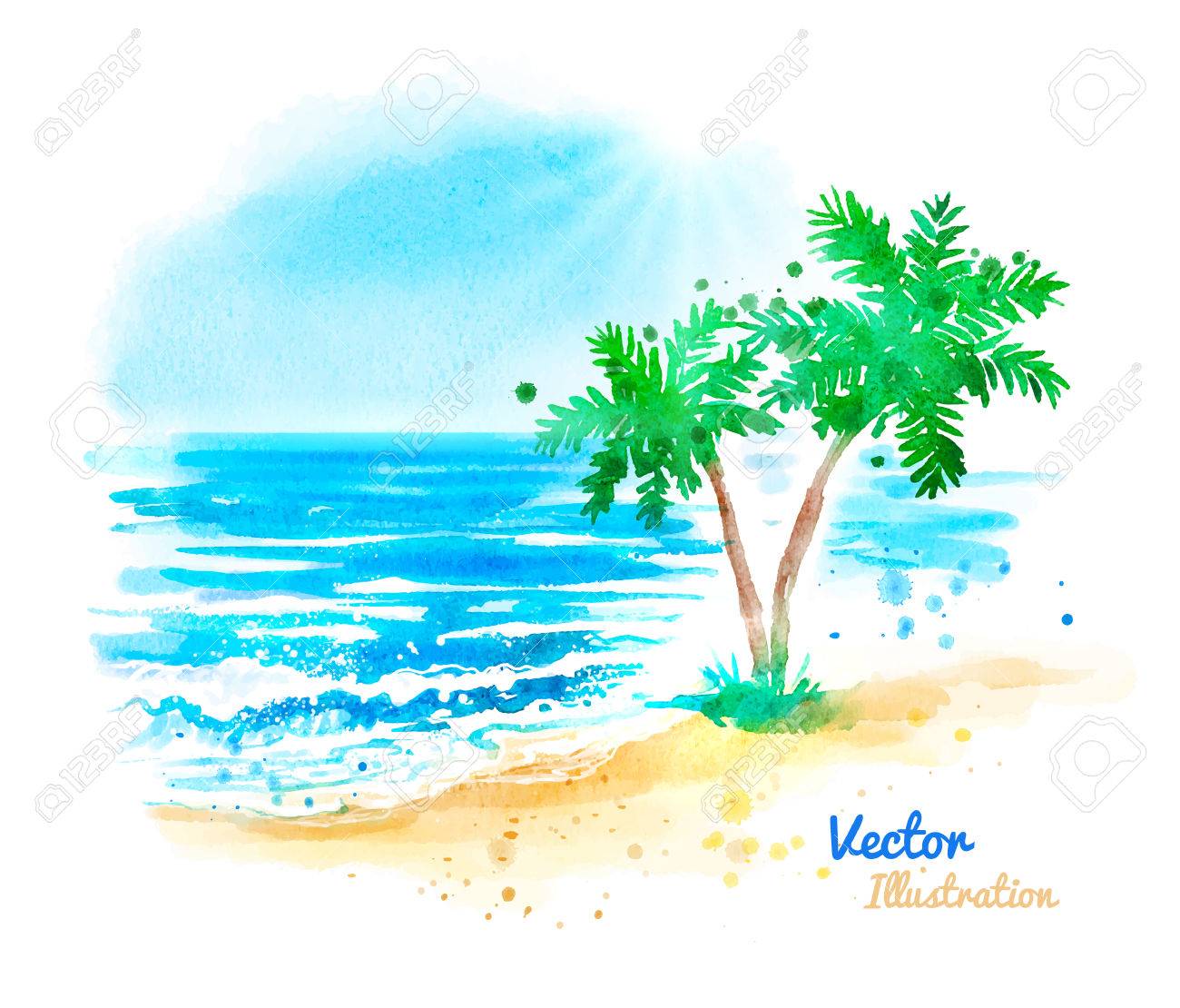 水彩ベクトル手描きの海の風景です のイラスト素材 ベクタ Image 水彩ベクトル手描きの海の風景です のイラスト素材 ベクタ Image