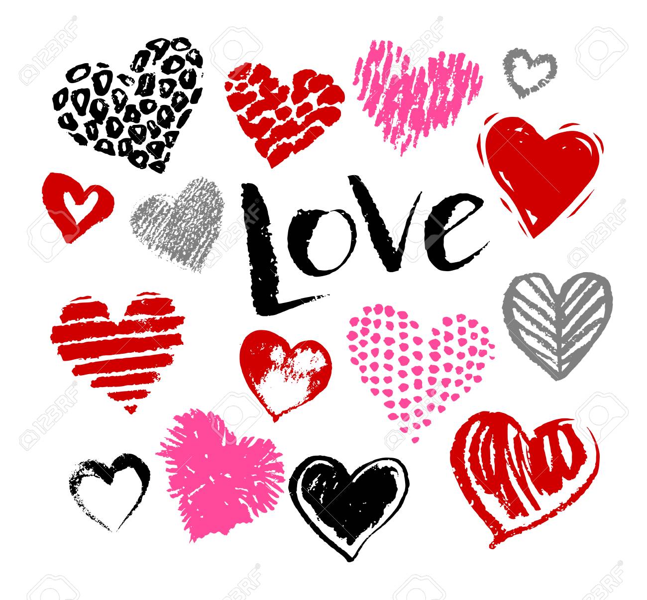 Stock Photo Vector Hand Drawn Collection Of Grunge Valentine Hearts On White Background With Love Word Lettering Stock Photo Vector Hand Drawn Collection Of Grunge Valentine Hearts On White Background With Love Word Lettering