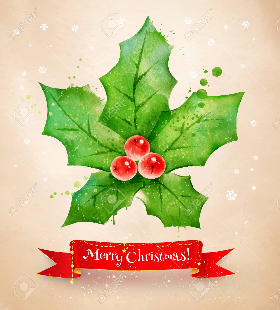 クリスマス ヒイラギとヴィンテージのポストカードのイラスト素材 ベクタ Image