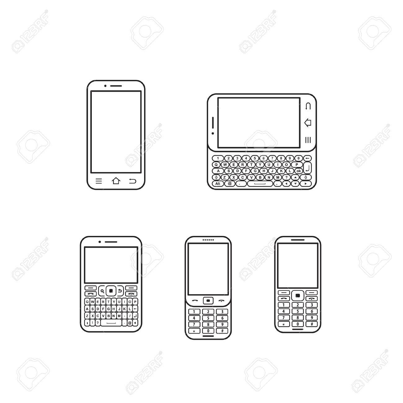 Современный Мобильный Телефонный Аппарат. С QWERTY Клавиатурой, Сенсорным  Экраном И Слайдер. Концепция Дизайна Черно-белый Вектор Значок Клипарты,  SVG, векторы, и Набор Иллюстраций Без Оплаты Отчислений. Image 42285936