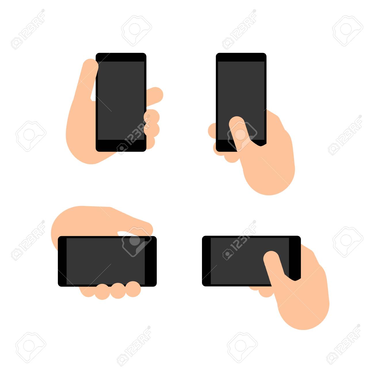 hand holds a smart phone in vertical and horizontal position