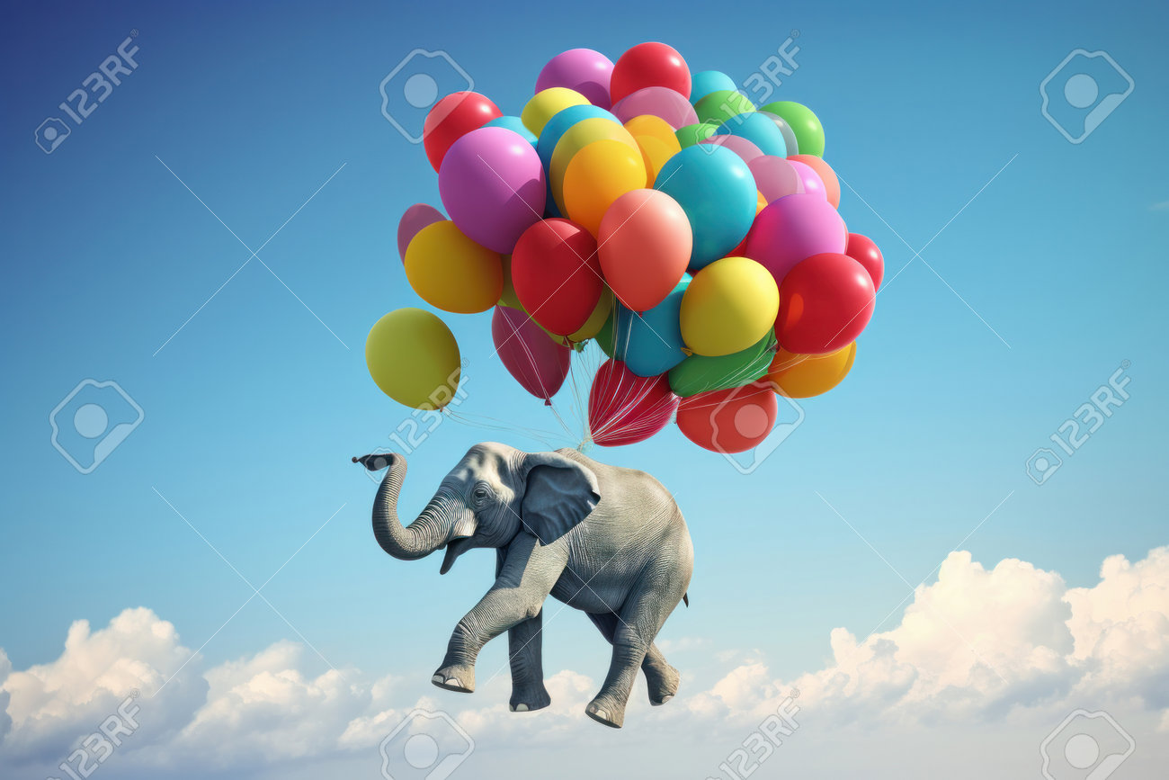 象と風船
