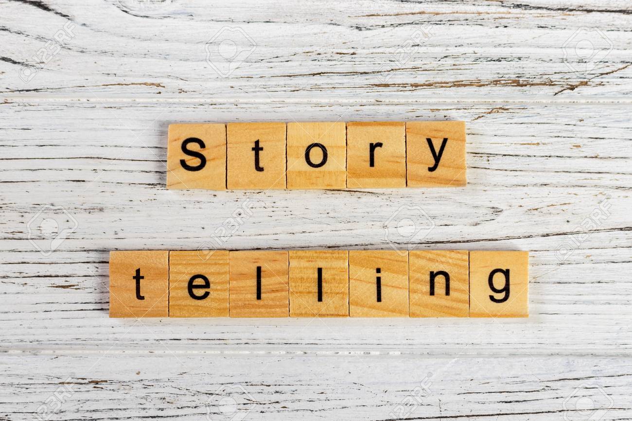 term story telling word made with wooden blocks concept stock photo word term