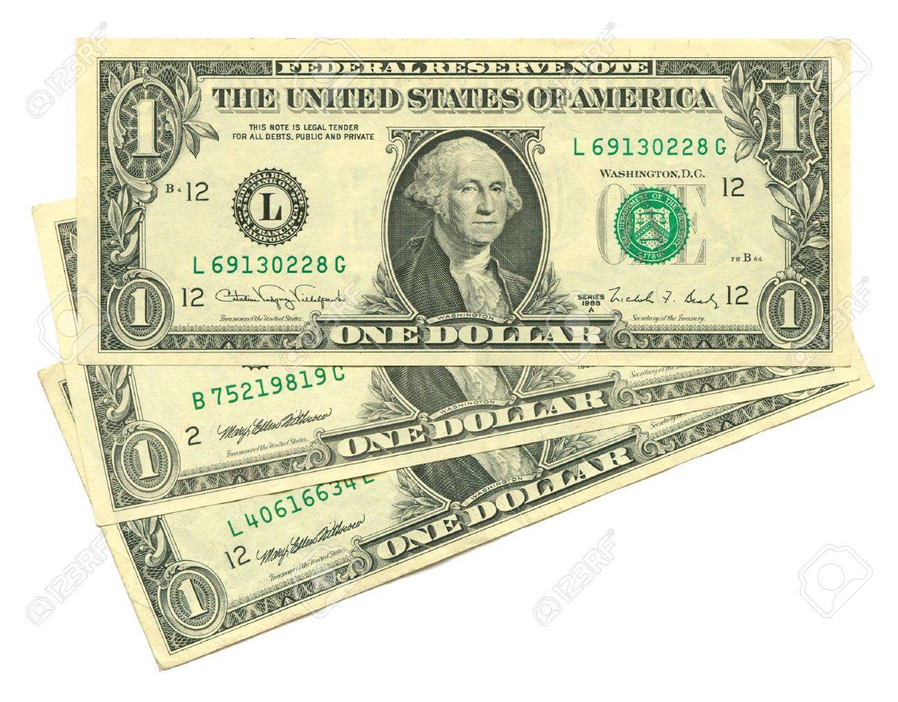 three dollars isolated on white background stock photo picture and