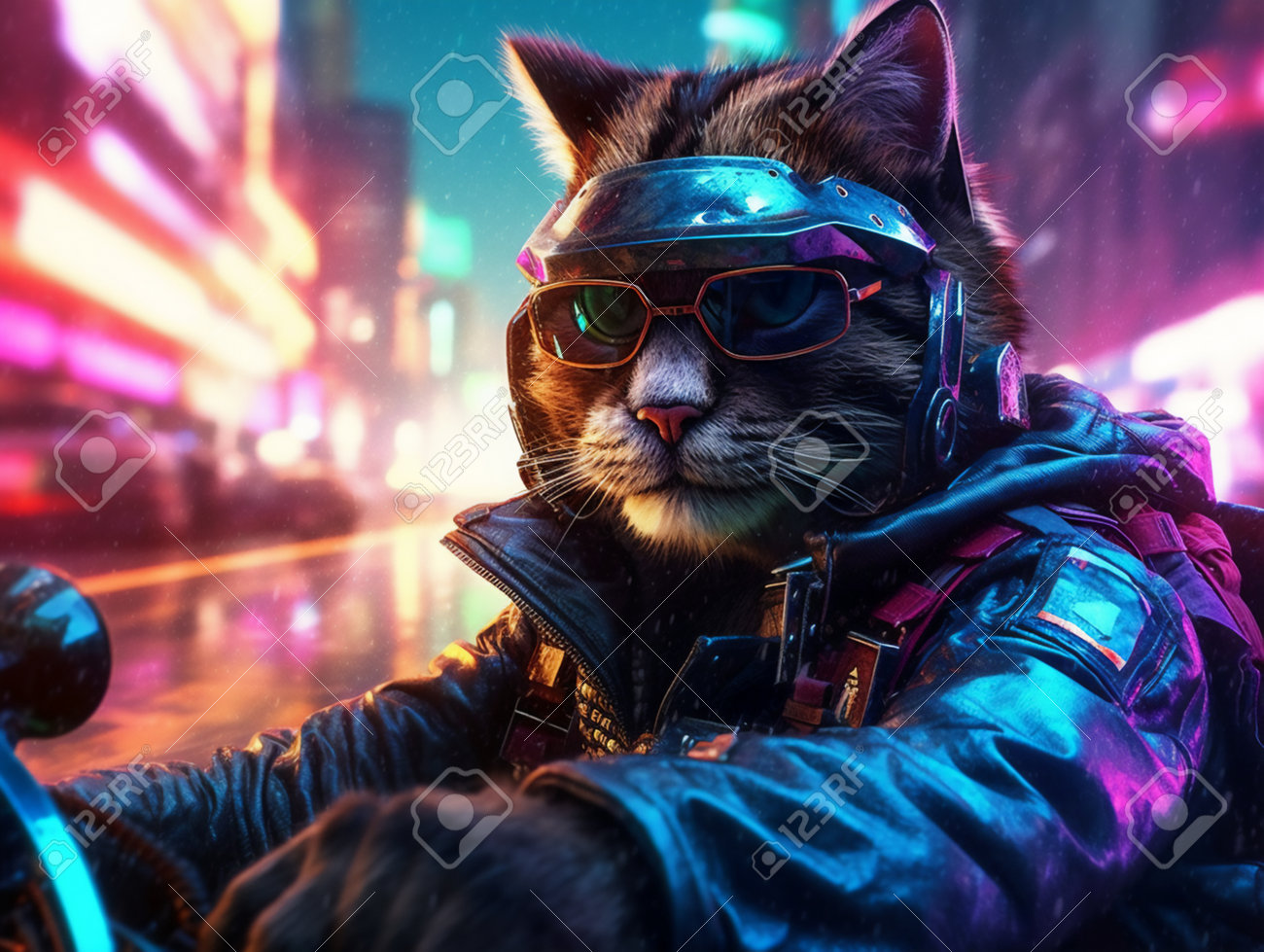 Hipster Cat In Leather Jacket And Aviator Sunglasses On The Background Of  Night City. Stock Photo, Picture and Royalty Free Image. Image 206382545., image size:1300x979