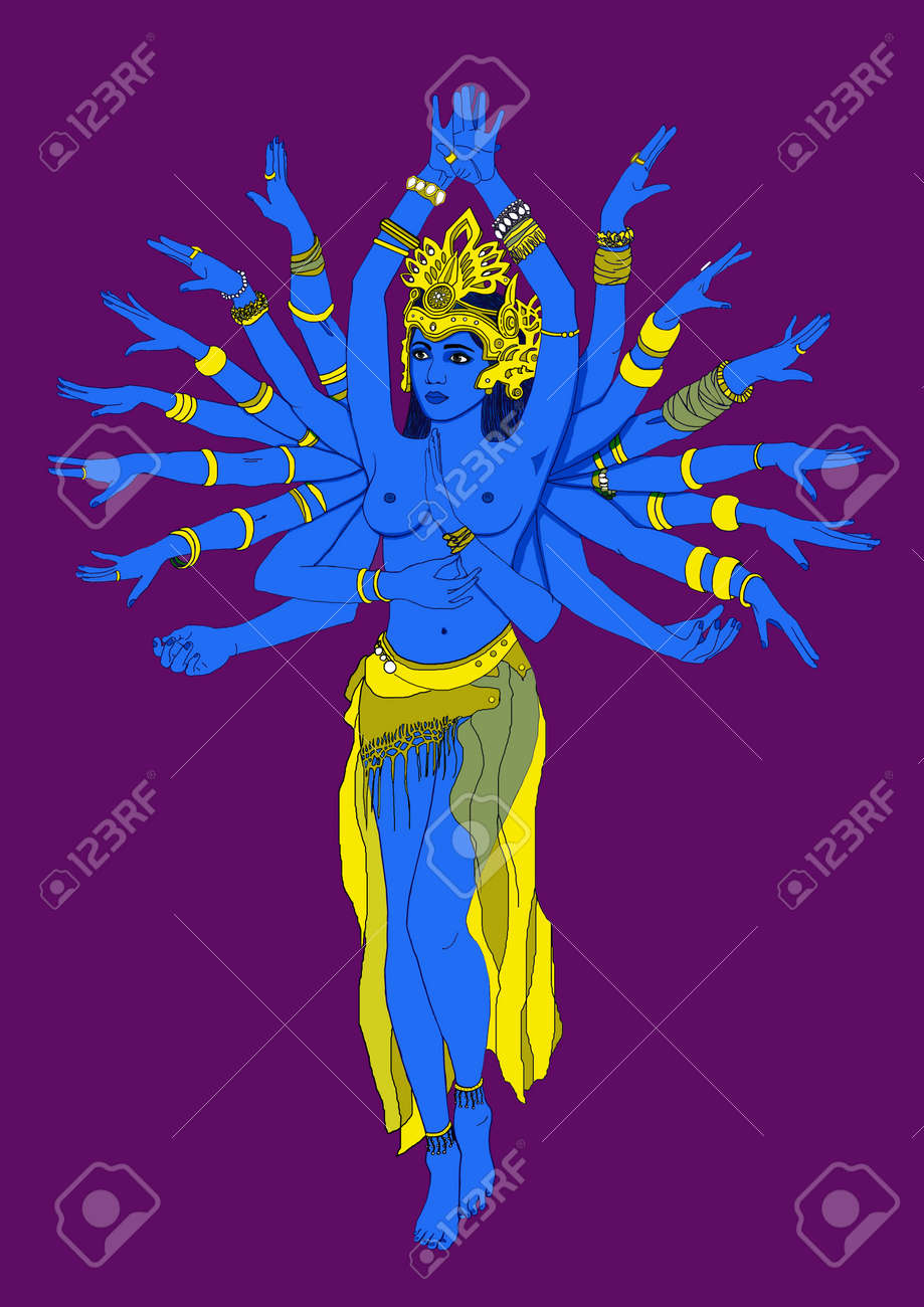Illustration Of Dancing Hindu Goddess Kali. Stock Photo, Picture and  Royalty Free Image. Image 158671248., image size:919x1300