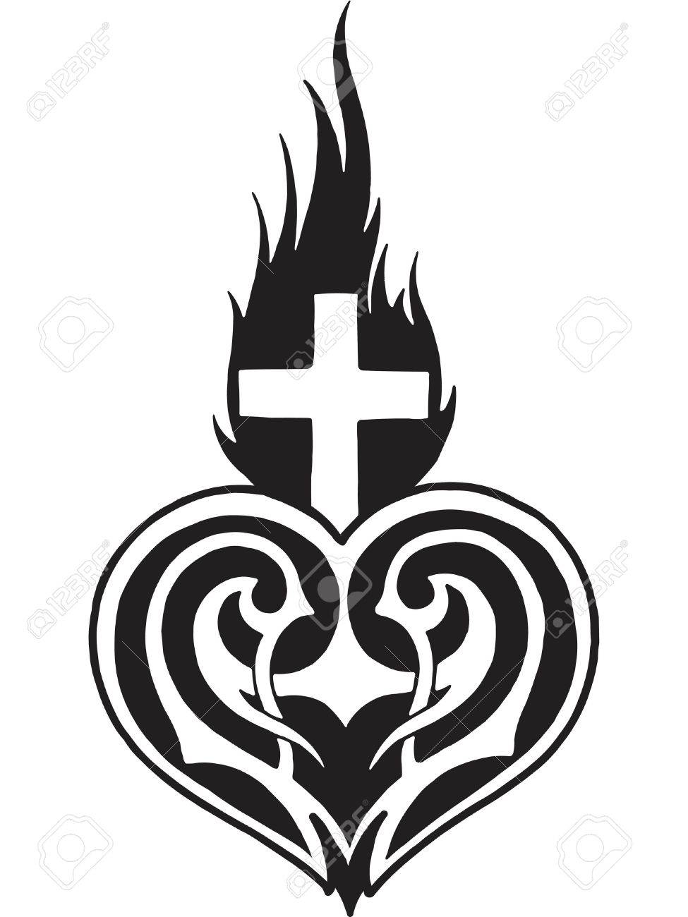 a black and white version of a stencil of a heart with a flaming