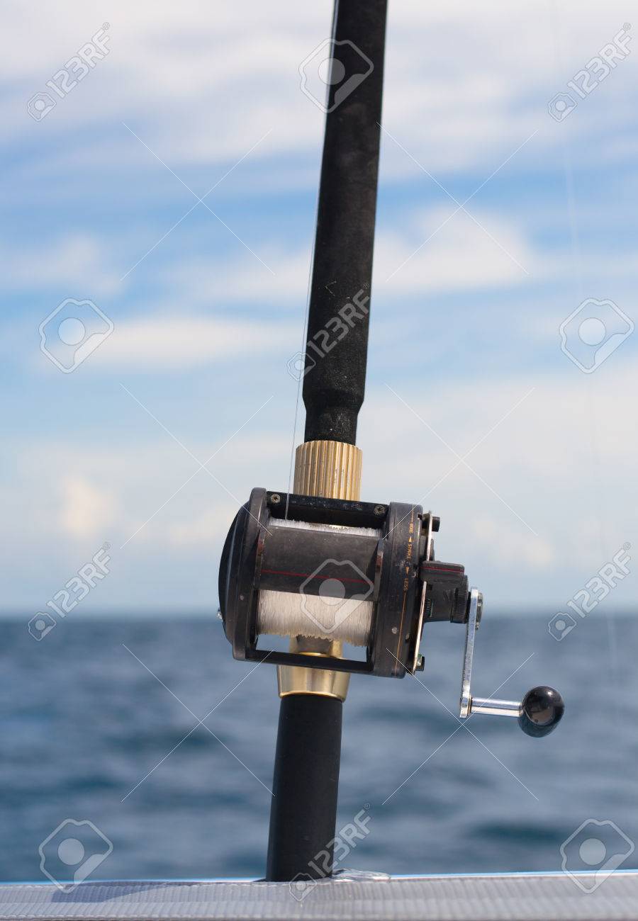 Deep Sea Fishing Rod On Seascape Background Stock Photo, Picture