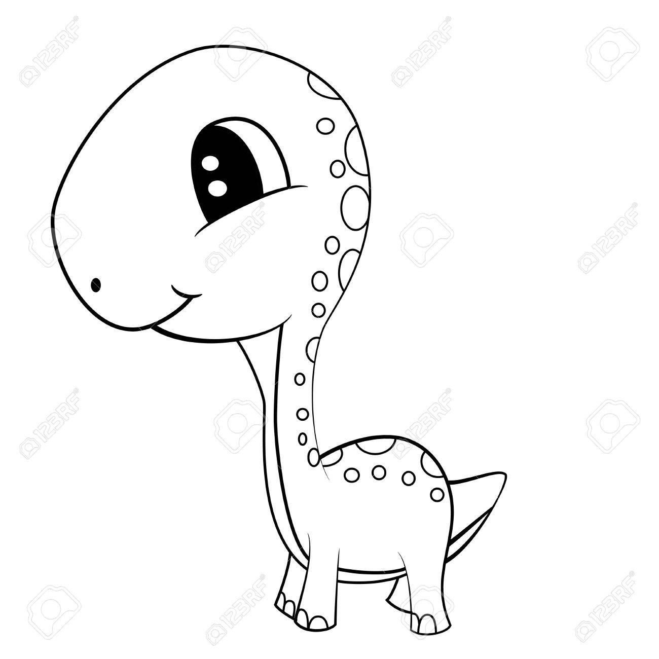 赤ちゃんの恐竜のブロントサウルスの黒と白のかわいい漫画のイラスト のイラスト素材 ベクタ Image 赤ちゃんの恐竜のブロントサウルスの黒と白のかわいい漫画のイラスト のイラスト素材 ベクタ Image